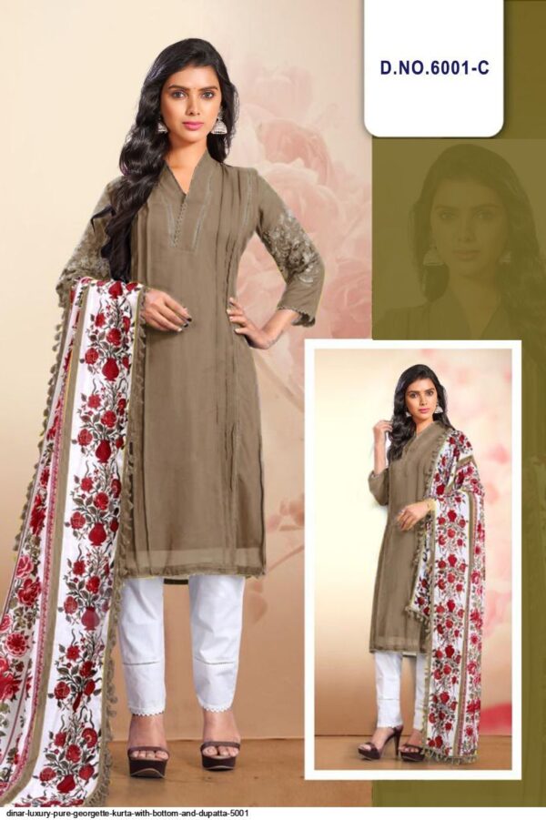 dinar luxury pure georgette kurta with bottom and dupatta 5001 3004