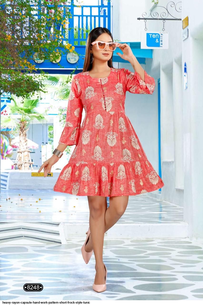 HEAVY RAYON CAPSULE HAND WORK PATTERN SHORT FROCK STYLE TUNIC ...