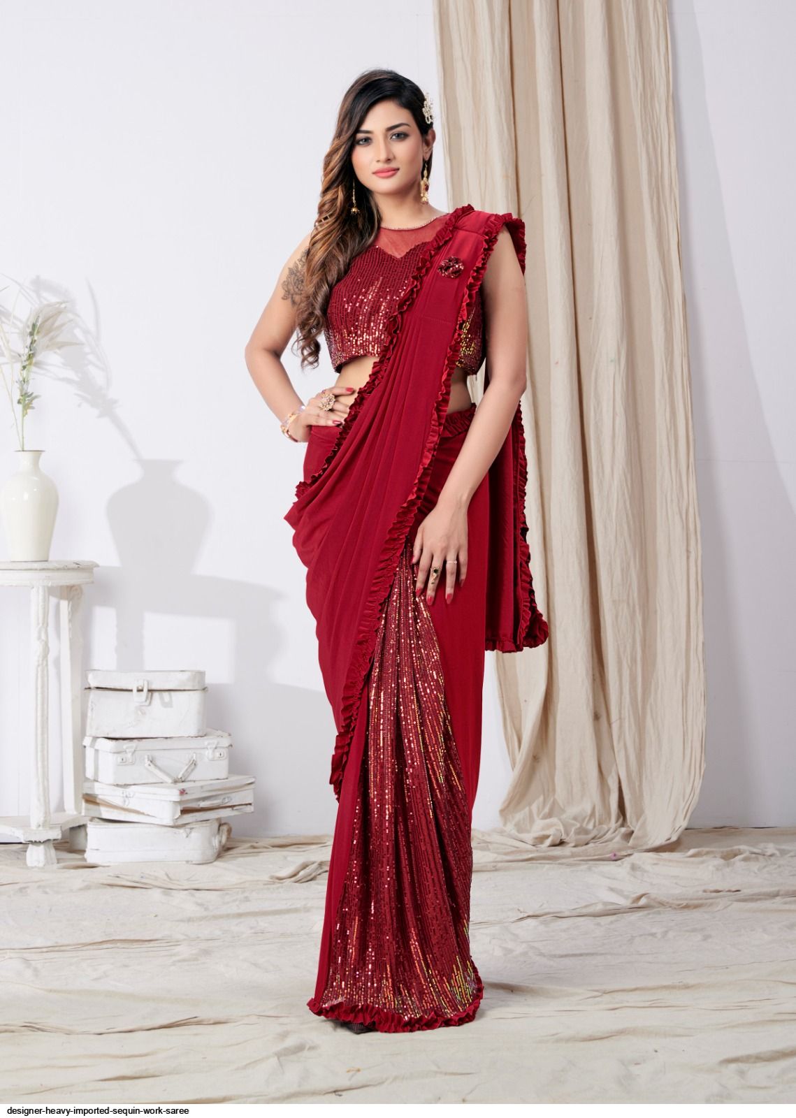 Buy Reception Wear Pink Georgette Sequins Work Saree Online