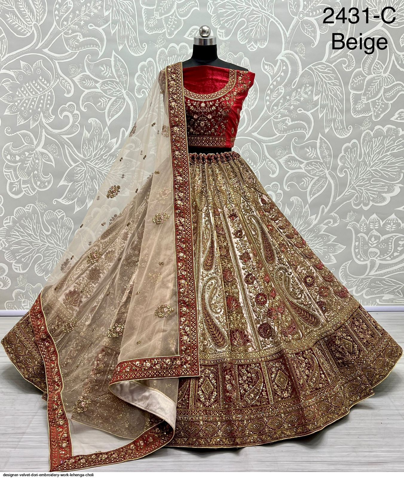 Beige Velvet Heavy Embroidered Umbrella Lehenga Choli With Double Dupatta  Wedding Wear - VJV Now - India in 2023 | Bridal lehenga designs, Bridal  lehenga, Wedding wear