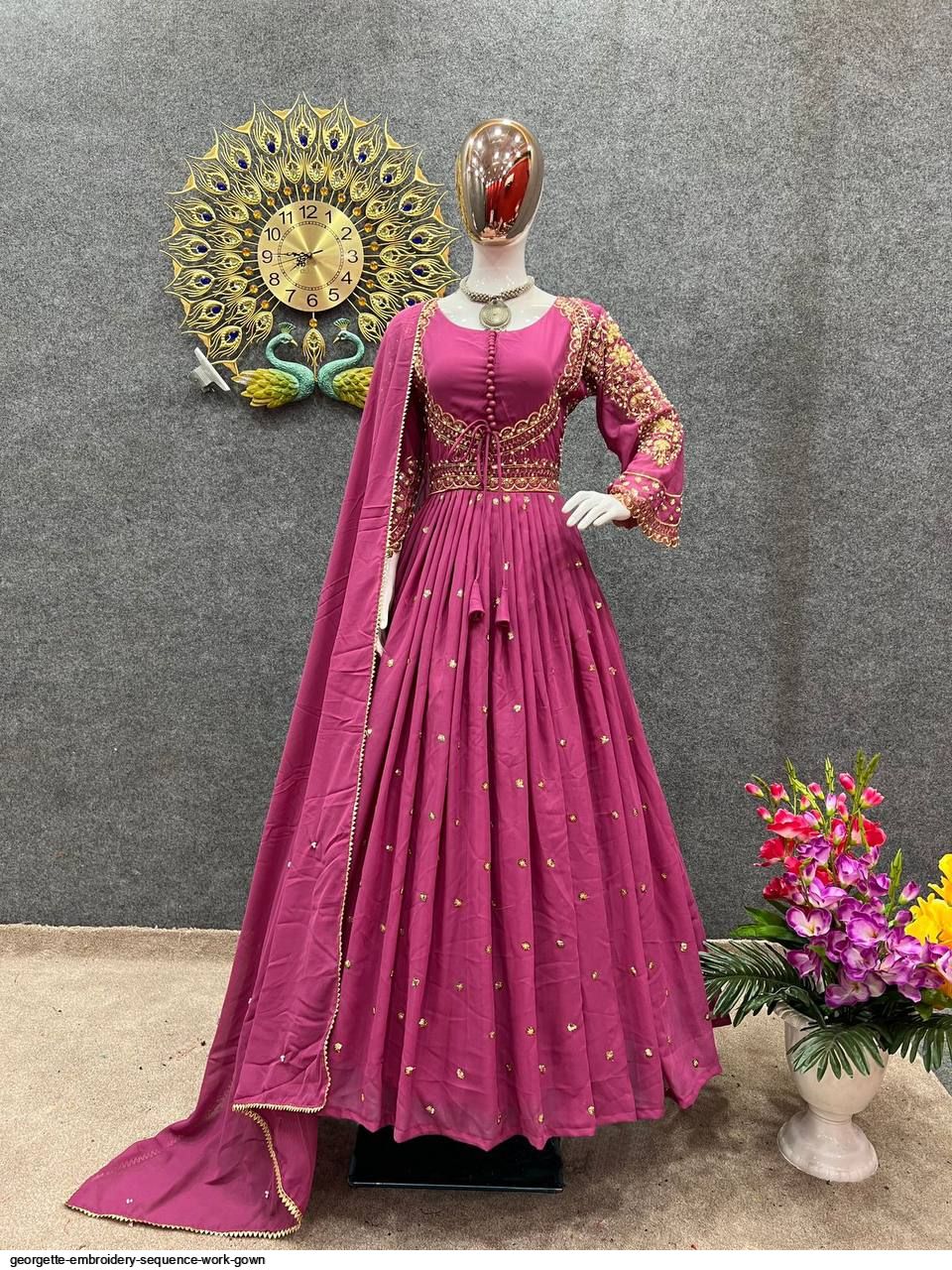 Red Color Fox Georgette Gown & Dupatta With Sequence Work at Rs.850/Piece  in surat offer by Royal Export