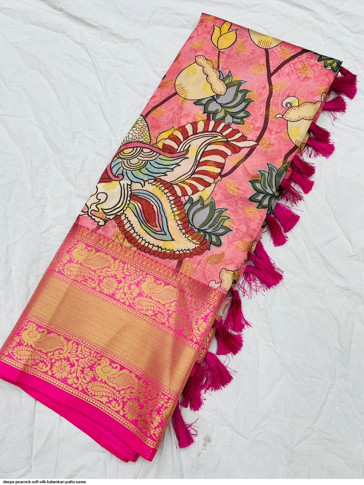 Silk cotton saree pink and blue with zari woven border and embroidered –  Prashanti Sarees