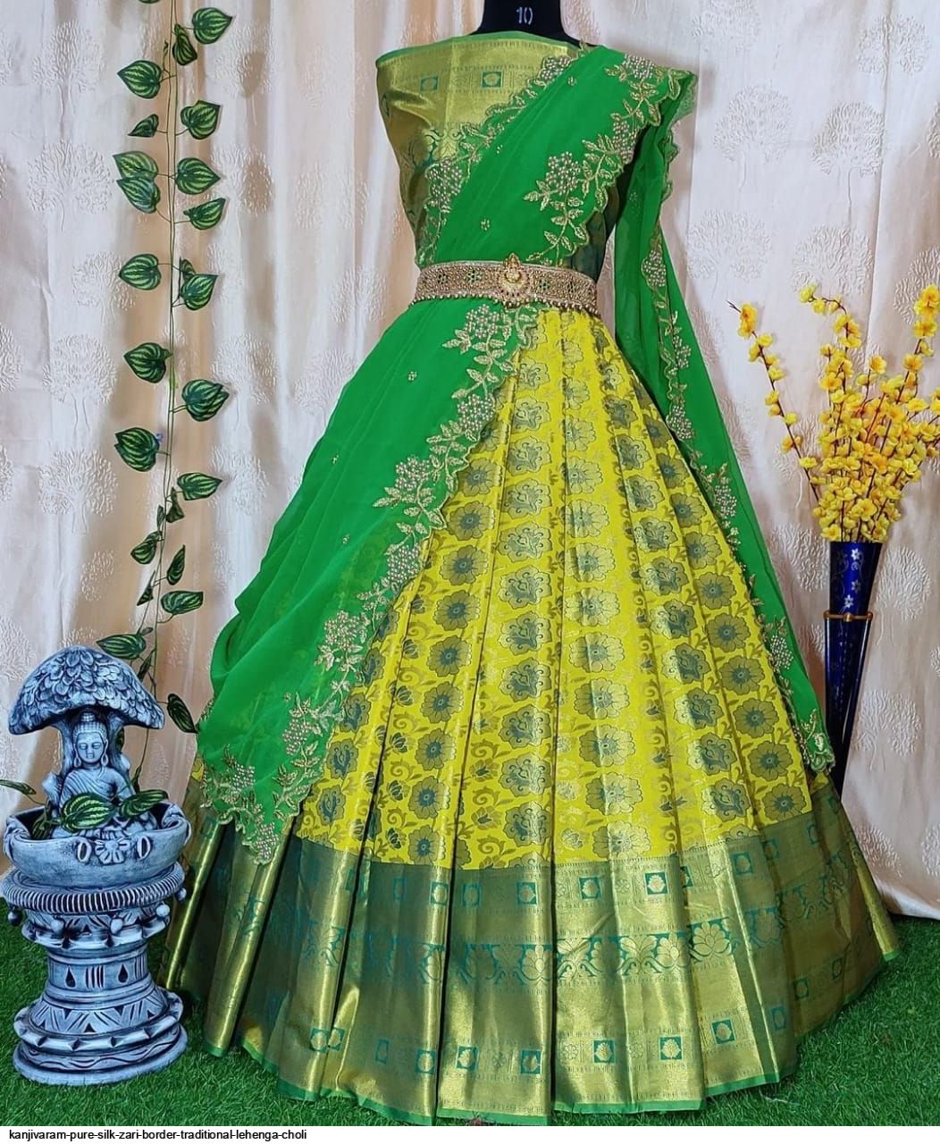 Parrot Green Lehenga High Neck Blouse - Indian Dresses