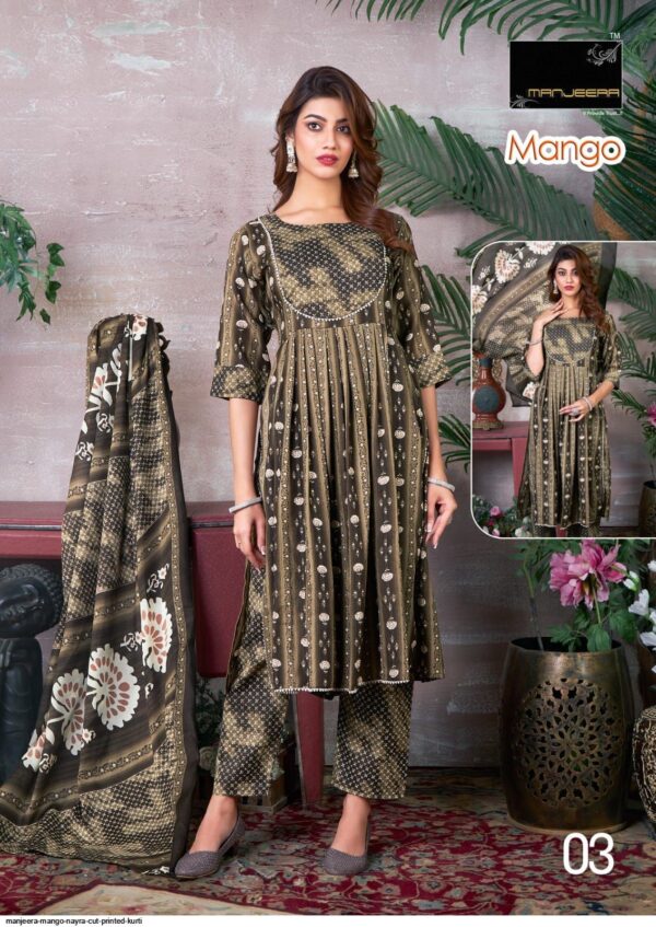 MANJEERA MANGO NAYRA CUT PRINTED KURTI AMAZING CATALOGUE 2023