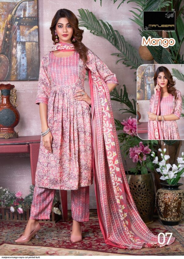 MANJEERA MANGO NAYRA CUT PRINTED KURTI AMAZING CATALOGUE 2023