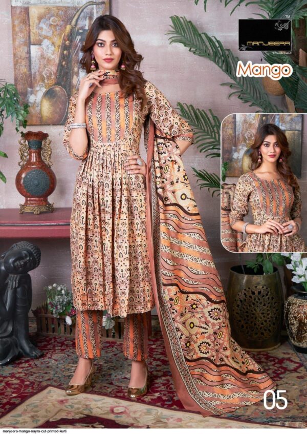 MANJEERA MANGO NAYRA CUT PRINTED KURTI AMAZING CATALOGUE 2023