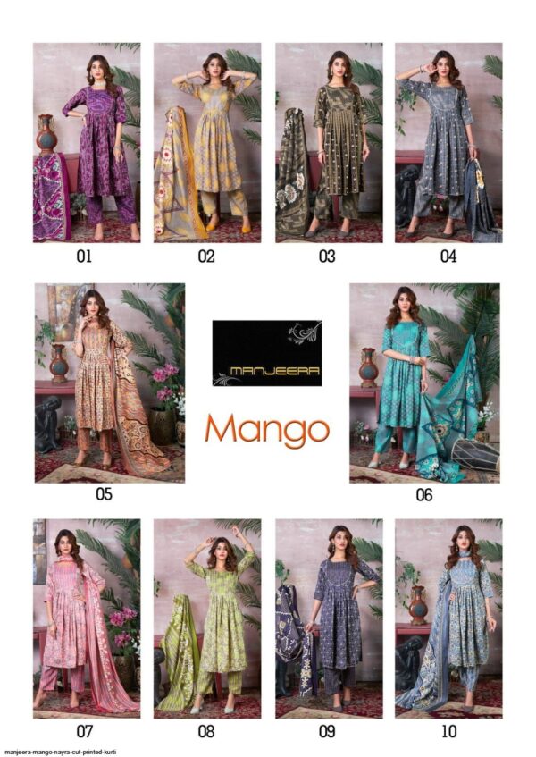 MANJEERA MANGO NAYRA CUT PRINTED KURTI AMAZING CATALOGUE 2023