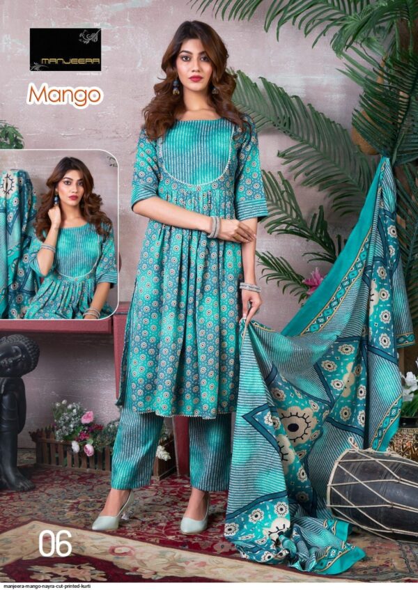 MANJEERA MANGO NAYRA CUT PRINTED KURTI AMAZING CATALOGUE 2023