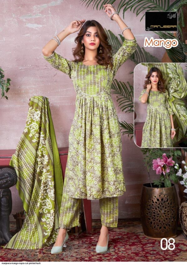 MANJEERA MANGO NAYRA CUT PRINTED KURTI AMAZING CATALOGUE 2023