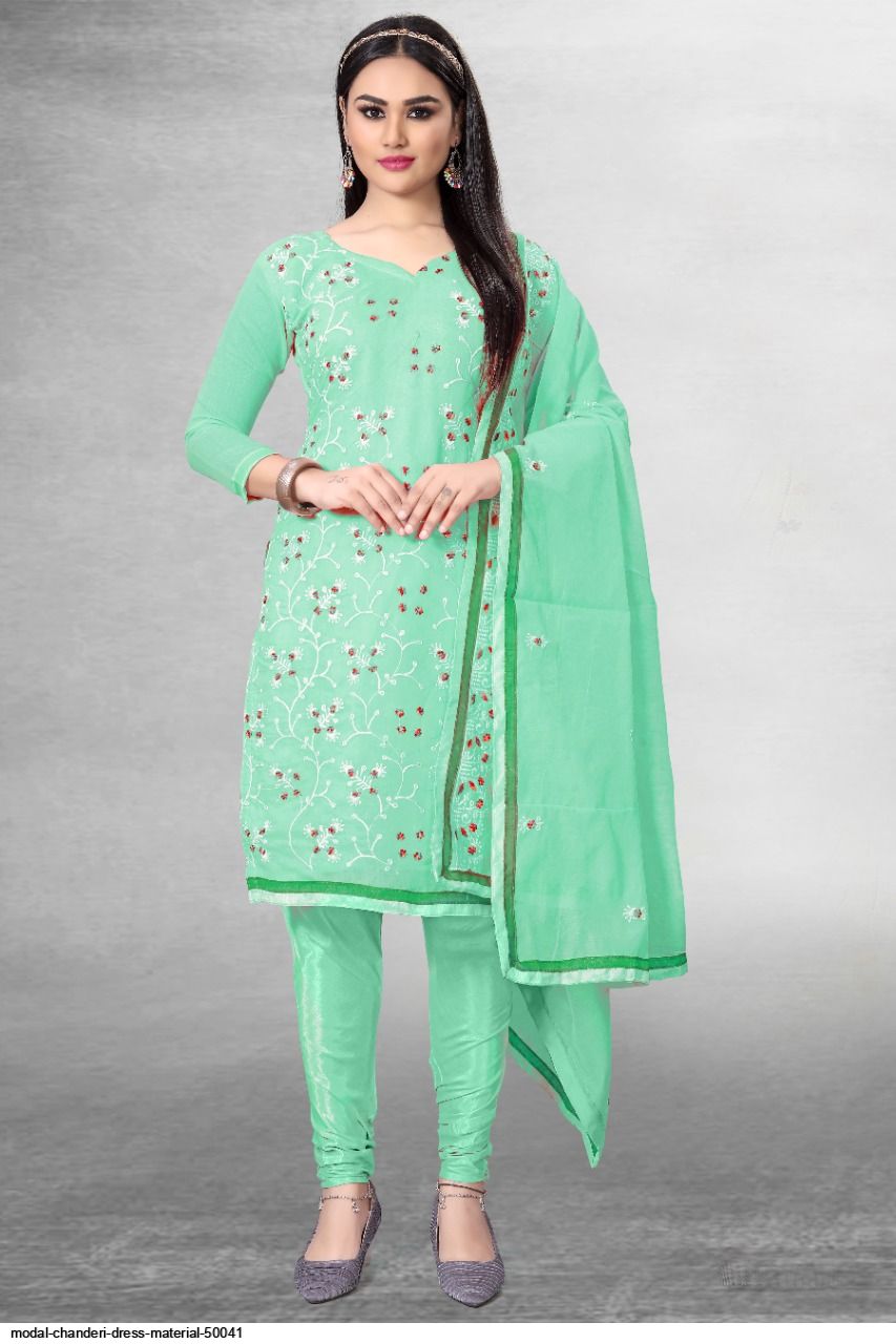 ANANYA TRENDY COMBO OF 2 GREEN AND CHIKU COLOUR SALWAR SUITS DRESS MATERIALS  SUITS UNSTICHED