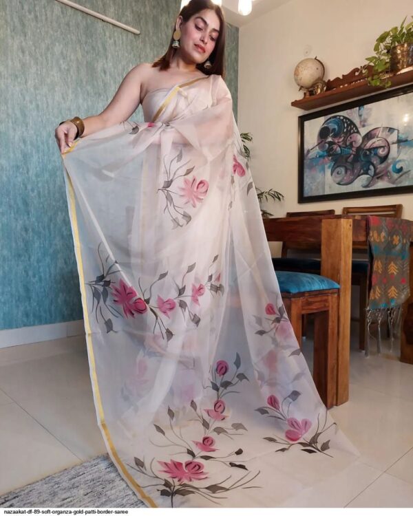 NAZAAKAT DF 89 SOFT ORGANZA GOLD PATTI BORDER SAREE AMAZING CATALOGUE 2023