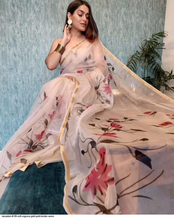 NAZAAKAT DF 89 SOFT ORGANZA GOLD PATTI BORDER SAREE AMAZING CATALOGUE 2023