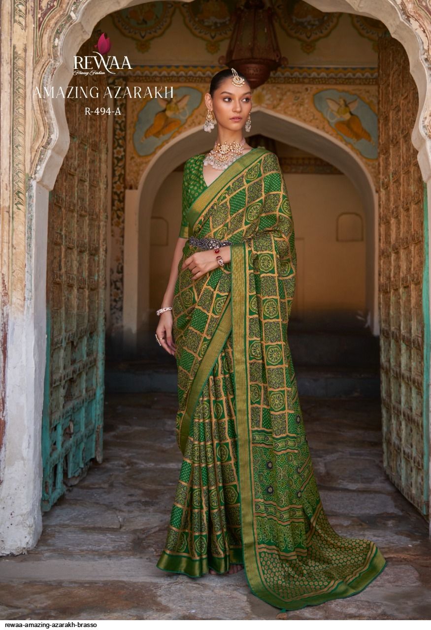 Aqua Blue Woven Organza Brasso Saree - Urban Womania