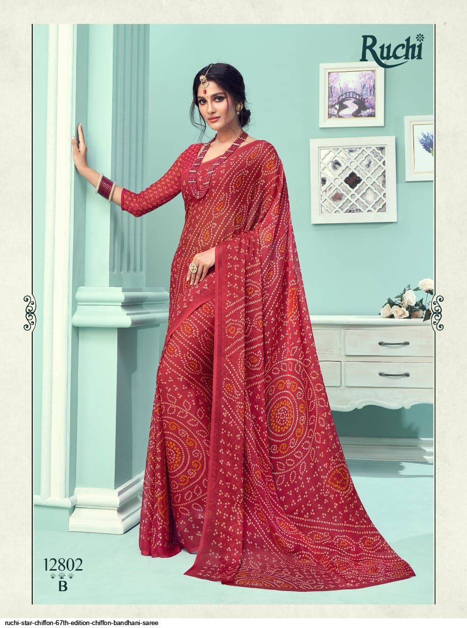 Buy Aruna Sarees Embroidered Bandhani Chiffon Saree (Red) Online at Best  Prices in India - JioMart.