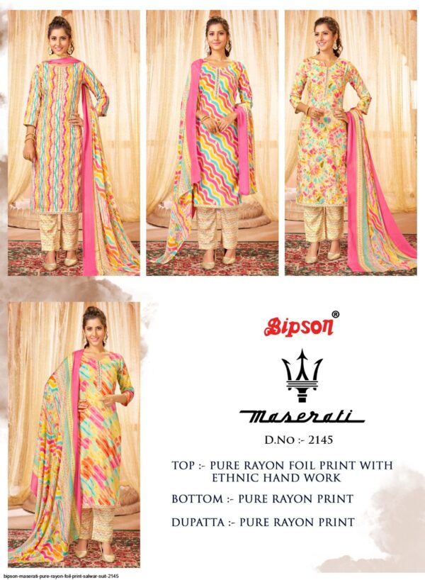 BIPSON MASERATI PURE RAYON FOIL PRINT SALWAR SUIT 2145 AMAZING CATALOGUE 2023