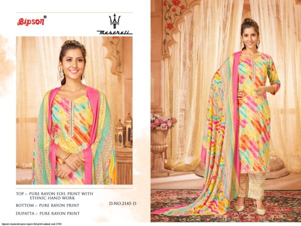 BIPSON MASERATI PURE RAYON FOIL PRINT SALWAR SUIT 2145 AMAZING CATALOGUE 2023