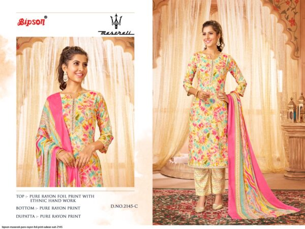 BIPSON MASERATI PURE RAYON FOIL PRINT SALWAR SUIT 2145 AMAZING CATALOGUE 2023