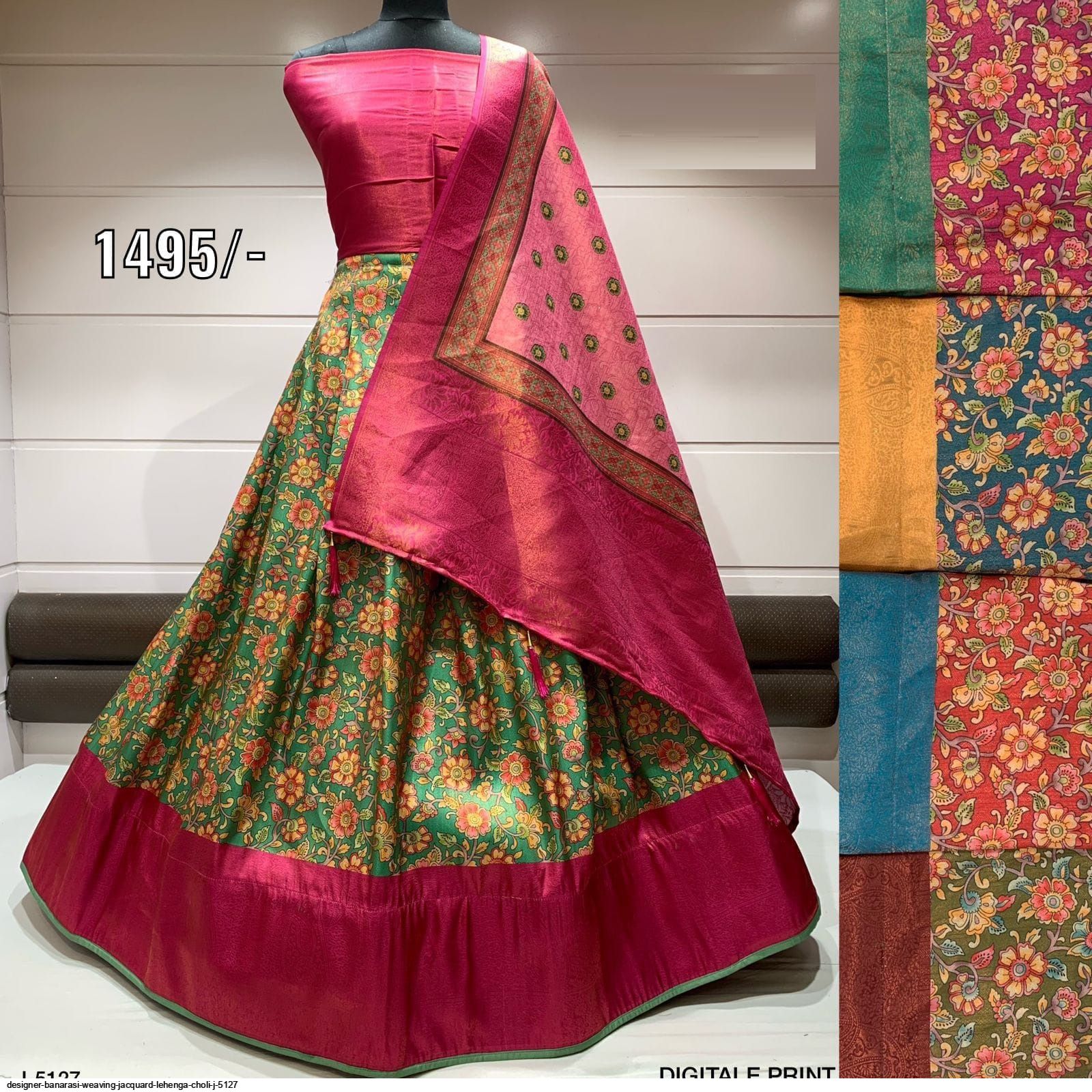 green designer banarasi silk readymade lehenga choli -813399092 | Heenastyle