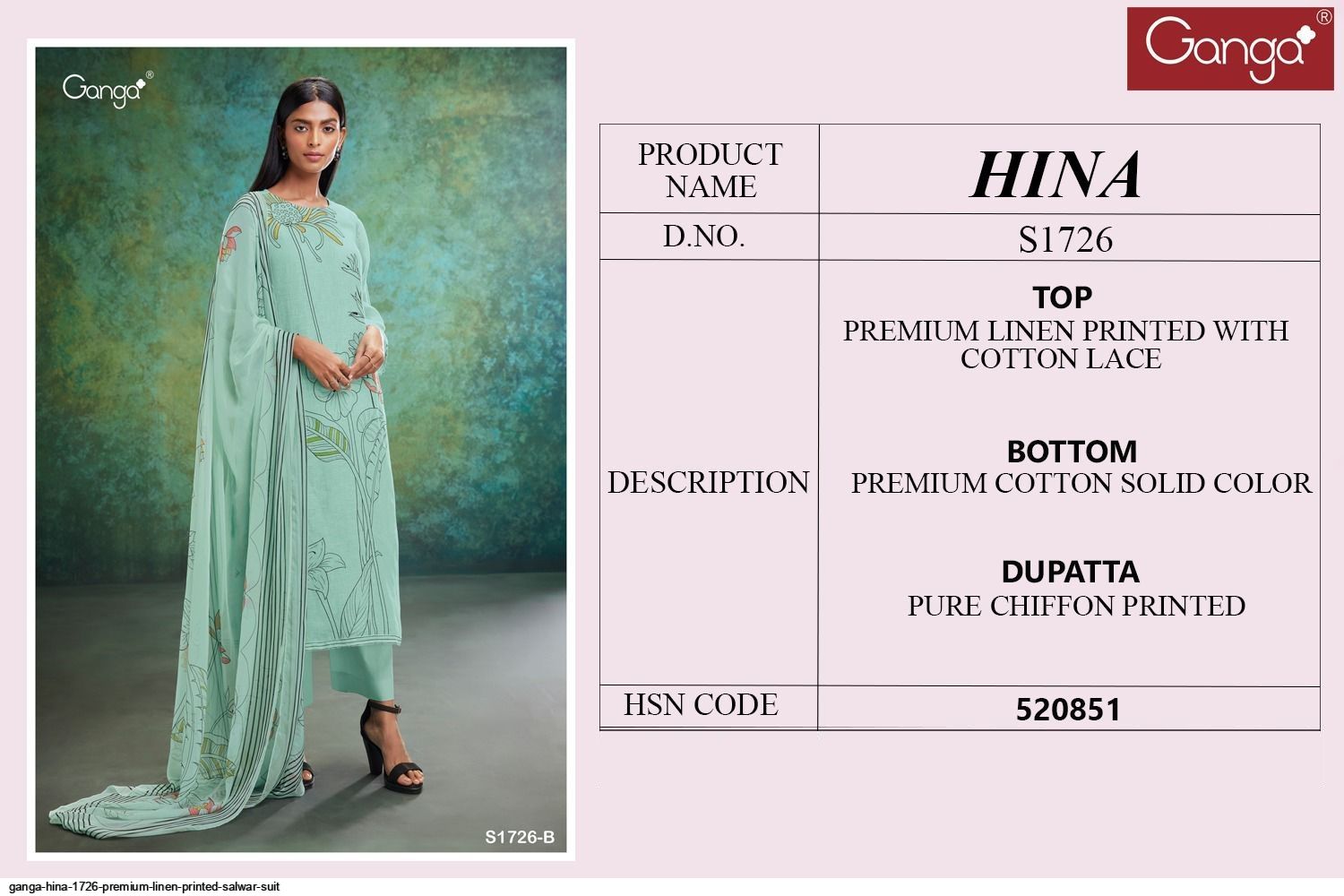 GANGA HINA 1726 PREMIUM LINEN PRINTED SALWAR SUIT Stunning catalog Rehmat  Boutique