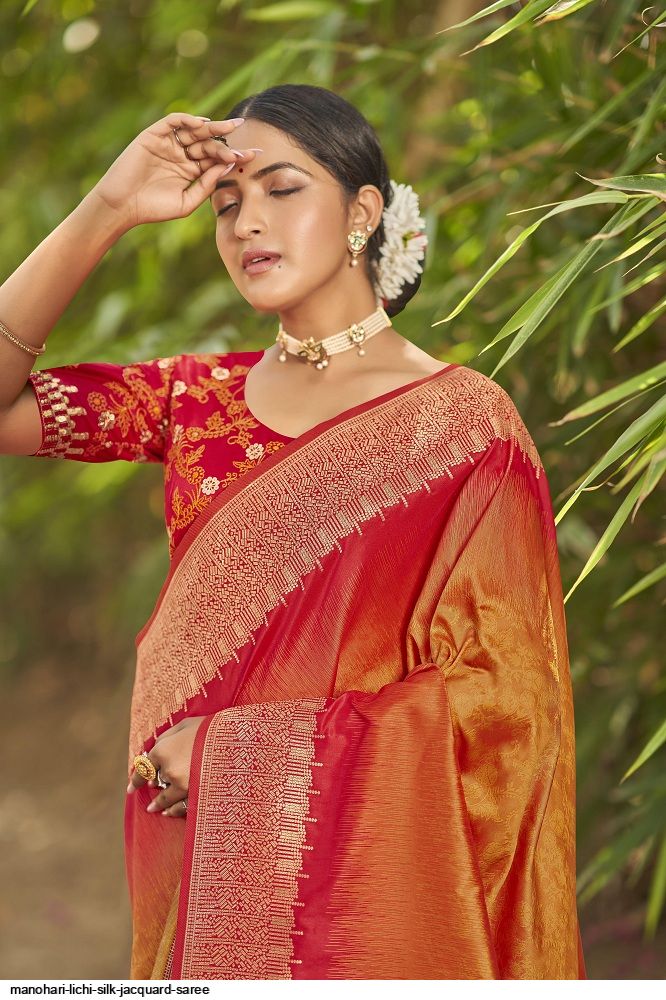 MANOHARI LICHI SILK JACQUARD SAREE Stunning catalog Rehmat Boutique