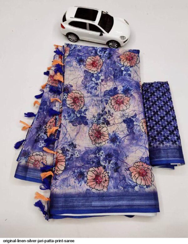 ORIGINAL LINEN SILVER JARI PATTA PRINT SAREE AMAZING CATALOGUE 2023