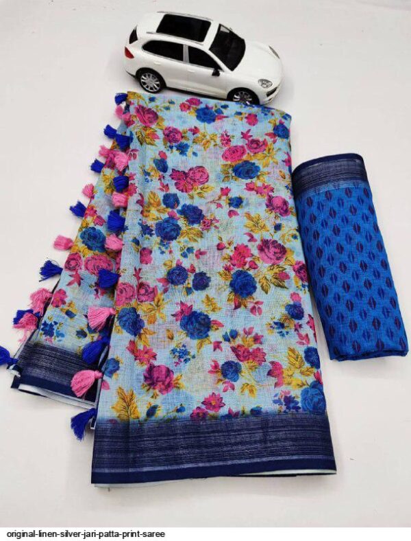 ORIGINAL LINEN SILVER JARI PATTA PRINT SAREE AMAZING CATALOGUE 2023