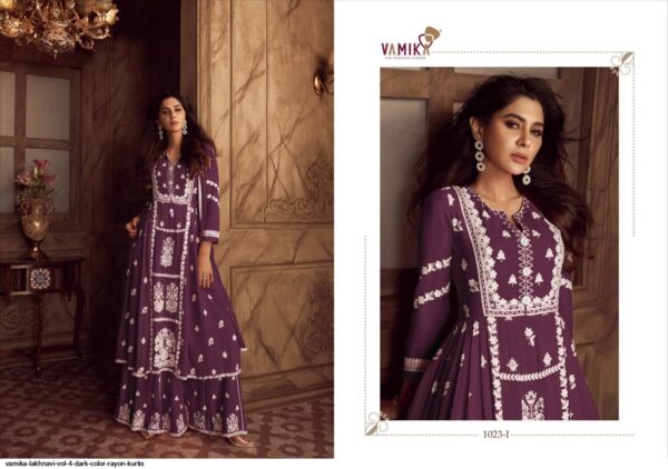 VAMIKA LAKHNAVI VOL 4 DARK COLOR RAYON KURTIS AMAZING CATALOGUE 2023