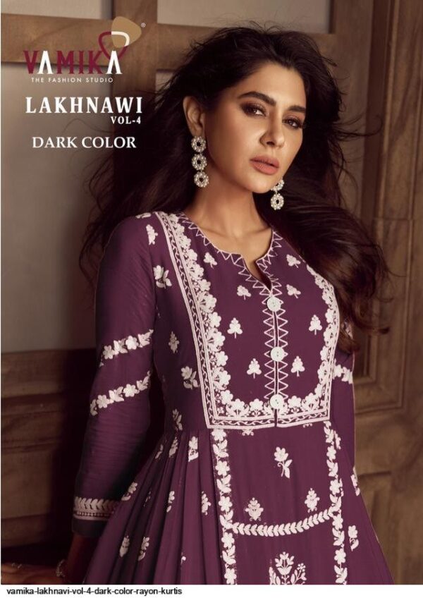 VAMIKA LAKHNAVI VOL 4 DARK COLOR RAYON KURTIS AMAZING CATALOGUE 2023