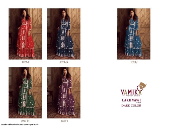 VAMIKA LAKHNAVI VOL 4 DARK COLOR RAYON KURTIS AMAZING CATALOGUE 2023