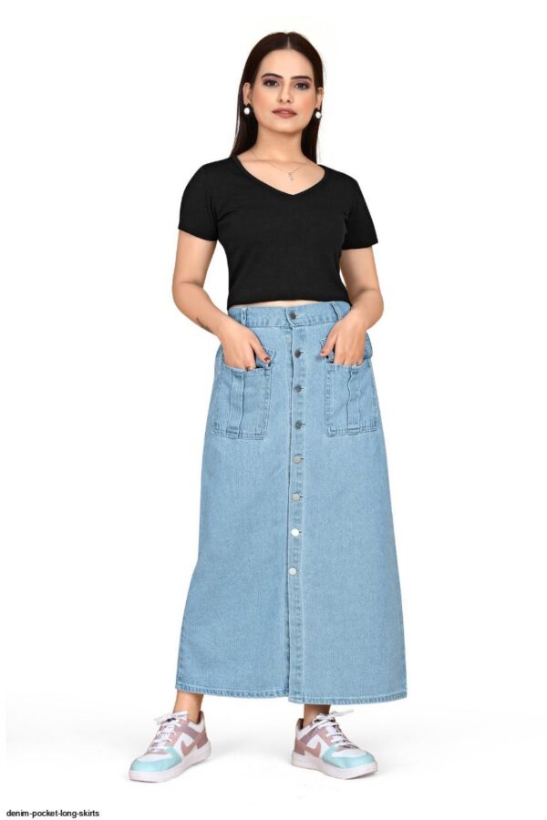 DENIM POCKET LONG SKIRTS AMAZING CATALOGUE 2023