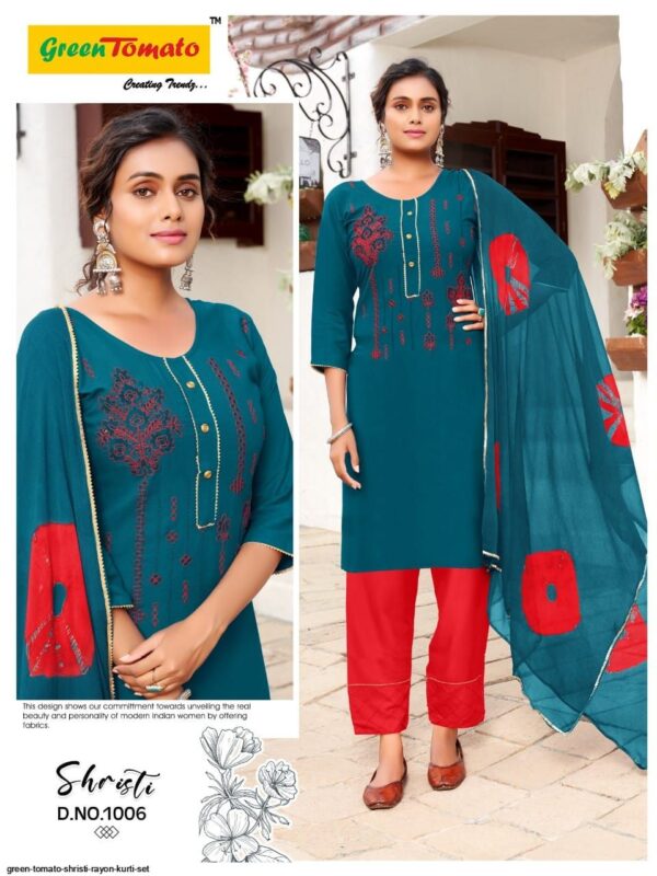 GREEN TOMATO SHRISTI RAYON KURTI SET AMAZING CATALOGUE 2023