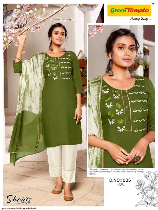 GREEN TOMATO SHRISTI RAYON KURTI SET AMAZING CATALOGUE 2023