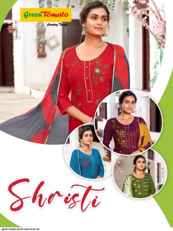 GREEN TOMATO SHRISTI RAYON KURTI SET AMAZING CATALOGUE 2023