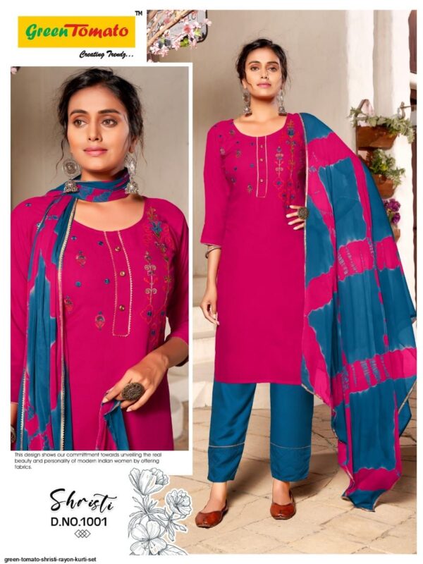 GREEN TOMATO SHRISTI RAYON KURTI SET AMAZING CATALOGUE 2023