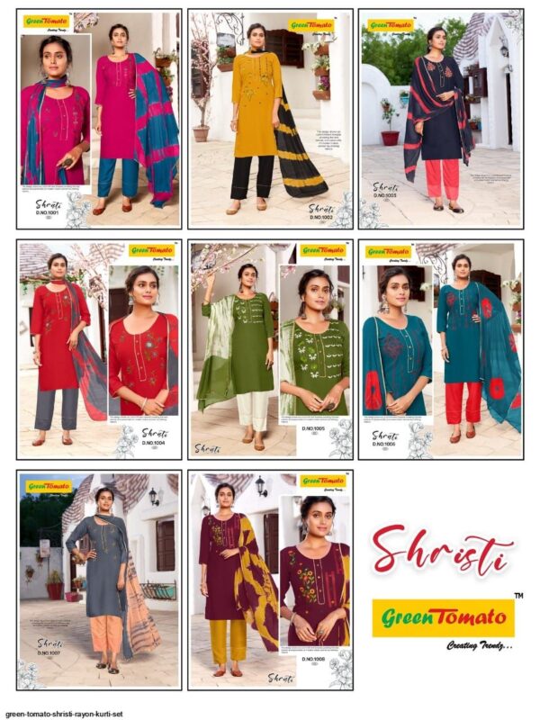 GREEN TOMATO SHRISTI RAYON KURTI SET AMAZING CATALOGUE 2023