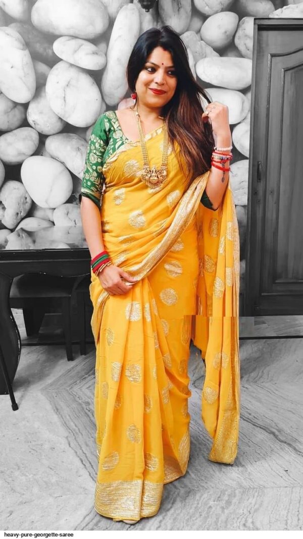 HEAVY PURE GEORGETTE BANARASI ZARI BORDER SAREE AMAZING CATALOGUE 2023