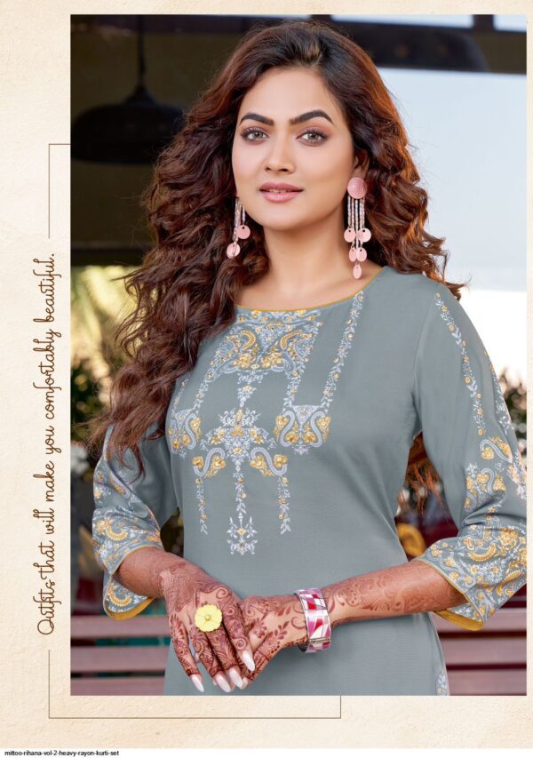 MITTOO RIHANA VOL 2 HEAVY RAYON KURTI SET AMAZING CATALOGUE 2023