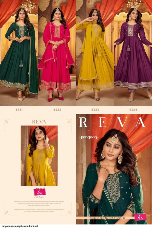 RANGOON REVA AIRJET RAYON KURTI SET AMAZING CATALOGUE 2023