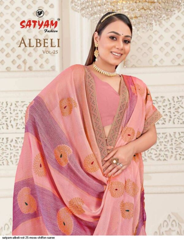 SATYAM ALBELI VOL 25 MOSS CHIFFON SAREE AMAZING CATALOGUE 2023