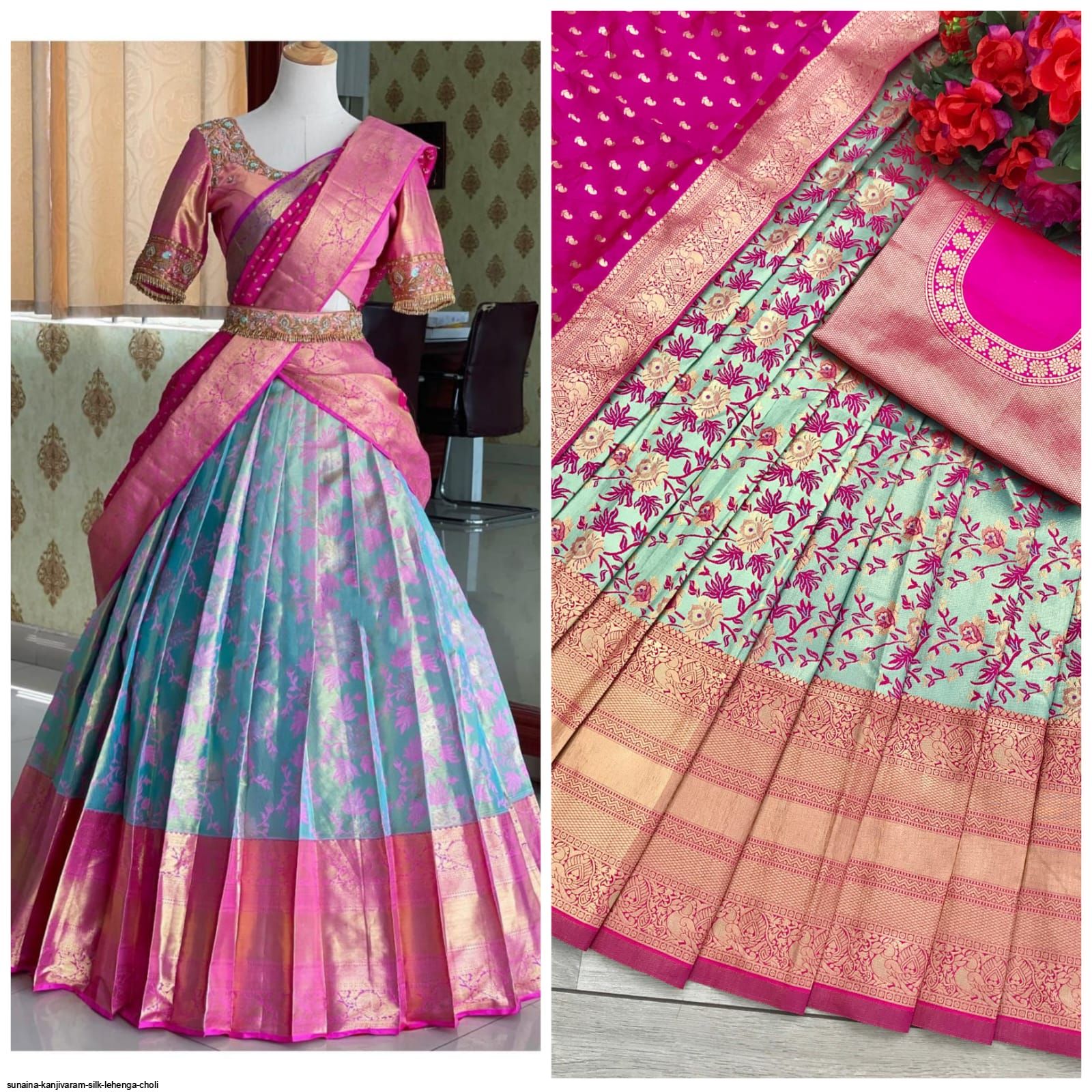Buy New Kanjivaram Silk Half Saree Lehenga Pure Zari Waving South Indian  Wadding Woman Half Saree Lehenga With Stitched Women Blouse and Lehenga  Online in India - Etsy