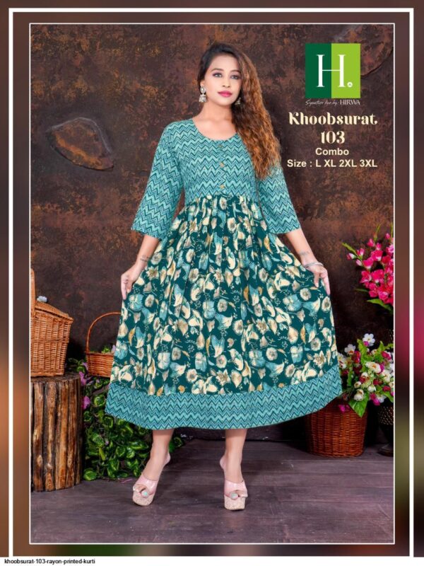 KHOOBSURAT 103 RAYON PRINTED KURTI AMAZING CATALOGUE 2023