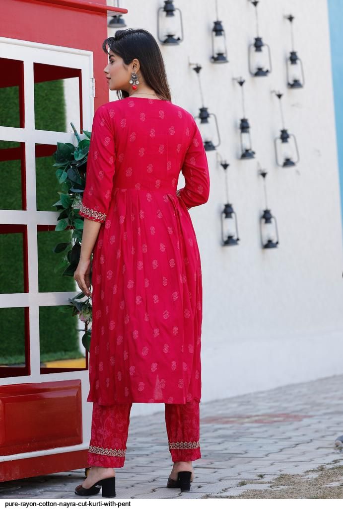 PURE RAYON COTTON NAYRA CUT KURTI WITH PENT Stunning catalog