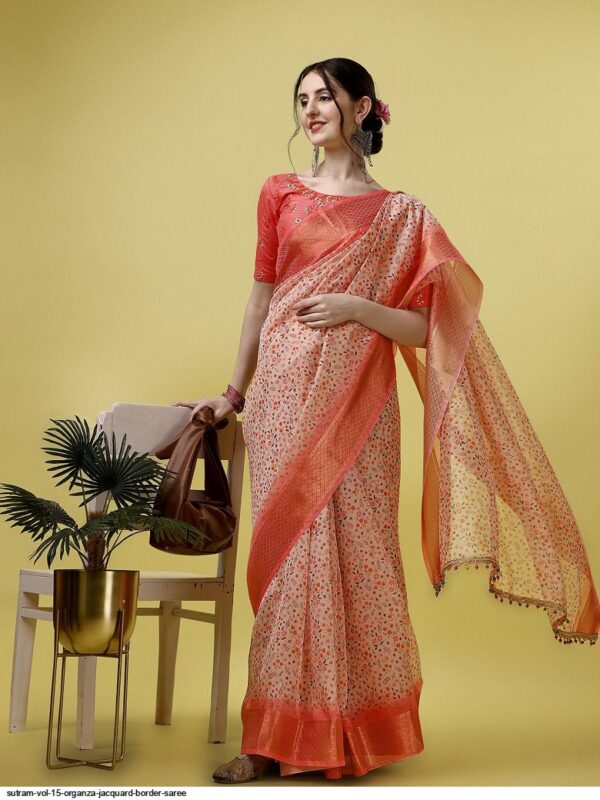 SUTRAM VOL 15 ORGANZA JACQUARD BORDER SAREE AMAZING CATALOGUE 2023