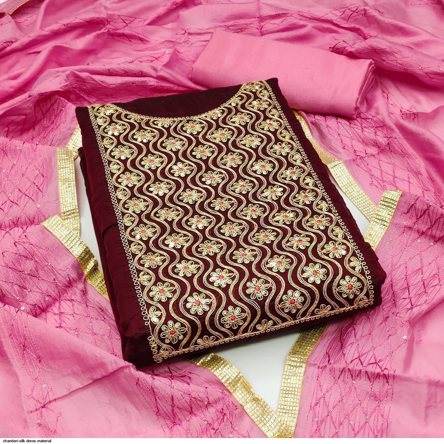 Chanderi Soft Silk Dress Material – www.vannamayil.com