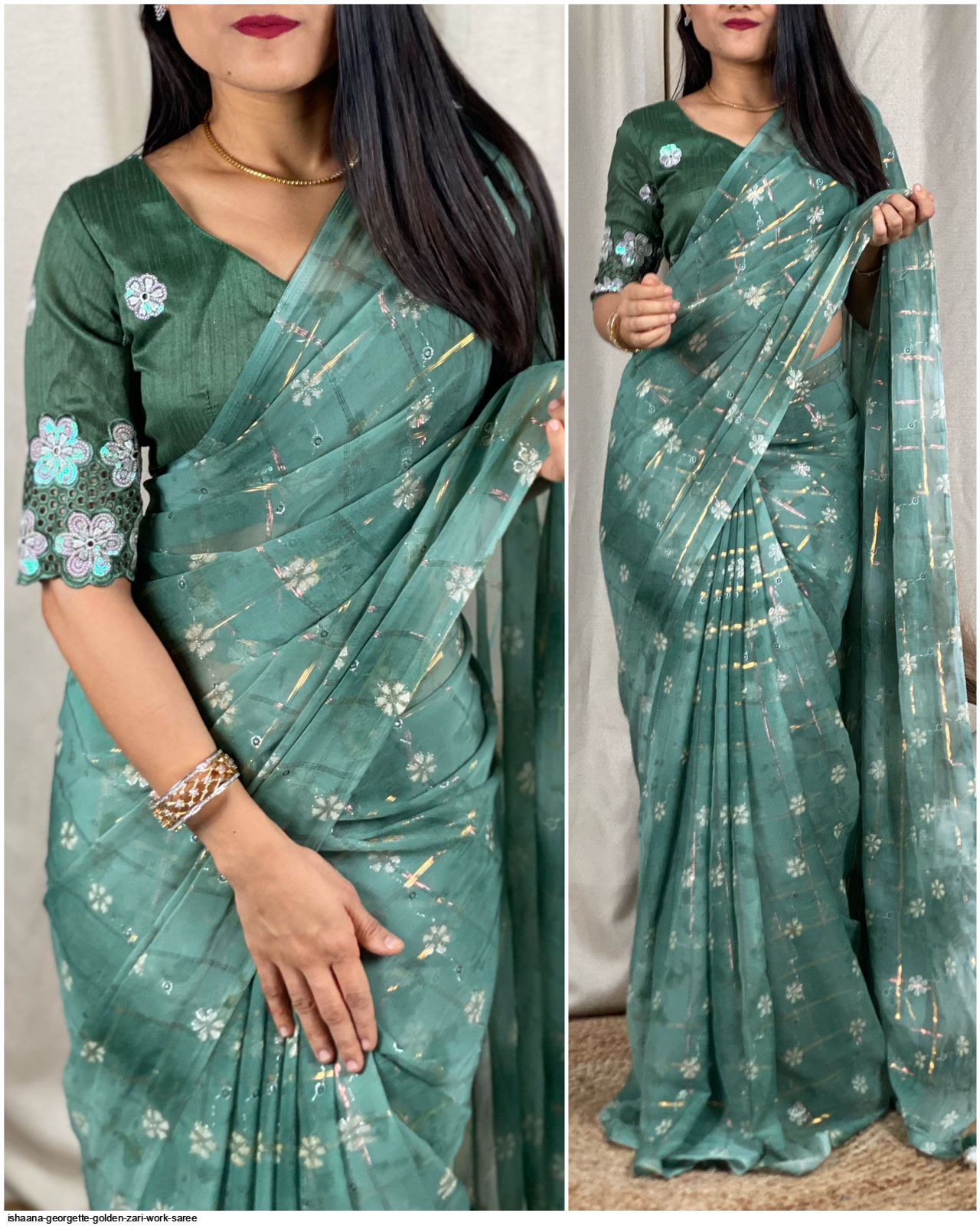 Grey Organza Zari Work Saree - VJV Now - India