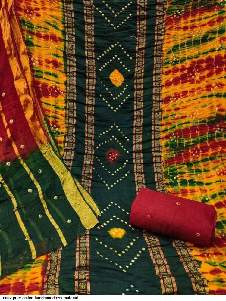 Banarasi Pure Cotton Bandhani Dress Material – ThreadLooms