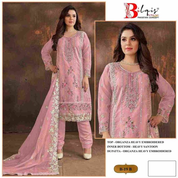 New Stunning 
Bilqis 19 Colours By Bilqis 19-A To 19-D Series Beautiful Pakistani Suits Stylish Fancy Colorful Party Wear & Occasional Wear Organza Embroidery Dresses At Wholesale Price