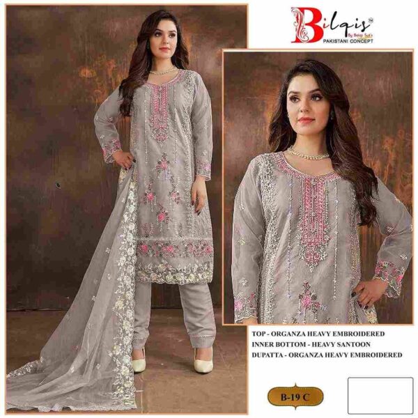 New Stunning 
Bilqis 19 Colours By Bilqis 19-A To 19-D Series Beautiful Pakistani Suits Stylish Fancy Colorful Party Wear & Occasional Wear Organza Embroidery Dresses At Wholesale Price