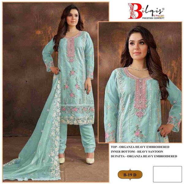 New Stunning 
Bilqis 19 Colours By Bilqis 19-A To 19-D Series Beautiful Pakistani Suits Stylish Fancy Colorful Party Wear & Occasional Wear Organza Embroidery Dresses At Wholesale Price