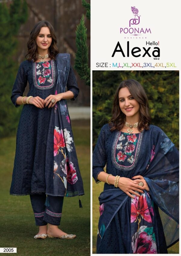 poonam alexa vol 2 series 2001-2006 chikan work wholesale suit  poonam alexa vol 2 series 2001-2006 chikan work wholesale suit , poonam alexa vol 2 series 2001-2006 chikan work wholesale suit  surat, poonam alexa vol 2 series 2001-2006 chikan work wholesale suit  new latest catalog, poonam alexa vol 2 series 2001-2006 chikan work wholesale suit  wholesale surat, poonam alexa vol 2 series 2001-2006 chikan work wholesale suit  single, poonam alexa vol 2 series 2001-2006 chikan work wholesale suit  catalog price, poonam alexa vol 2 series 2001-2006 chikan work wholesale suit  salwar suit, poonam alexa vol 2 series 2001-2006 chikan work wholesale suit  dresses, poonam alexa vol 2 series 2001-2006 chikan work wholesale suit  indian salwar suit, poonam alexa vol 2 series 2001-2006 chikan work wholesale suit  dress material poonam alexa vol 2 series 2001 2006 chikan work wholesale suit 1 2025 04 28 08 16 00 
                     poonam alexa vol 2 series 2001-2006 chikan work wholesale suit 
                     
                     
                     
                     Specification :
                     
                        
                           
						   
								Product Date:
								28-04-2025
							
                             							
								Name:
								Poonam Alexa Vol 2 Series 2001-2006 Chikan Work Wholesale Suit 
							
																					
								Cname:
								Alexa Vol 2
							
														
								Brand:
								Poonam Designer
							
							
														
								Total Design:
								6 Pcs
							
														
														
								Per Piece Rate:
								INR 1399
							
														
														
								Full Catalog Rate:
								INR 8394								+ (5 % GST) + Shipping Charge
								
							
														
														
								Weight:
								6 Kg
							
																					
								Moq:
								Minimum 6 Pcs
							
														
														
														
								Type:
								Readymade Suits, Anarkali Suits
							
														
							
							
														
								Fabric:
								
									Fancy								
							
																																																								
														
														
														
								Other Details:
								POONAM DESIGNER ©️
   (Presenting new Catloug)
                     
          HELLO Alexa Vol-02

Luxury Cotton Collection. 

Note:- Bombay style Anarkali
                   
Top - Full Long Kali Frant/back full 
              chikan work 
              And premium quality 
            Designer Handwok Neck with 
            digital print. 
             
             
inner - Pure Mal-Mal cotton. 
                            
Bottom - Cotton fabric with 
                     chikan work & printed 
                      laice. 
                  
Dupatta - Lilen digital print 
                      dupatta with four side 
                      Hand made Tassels. 
                    

Size - M,L,XL,XXL,3XL,4XL,5XL

₹ 1399/-